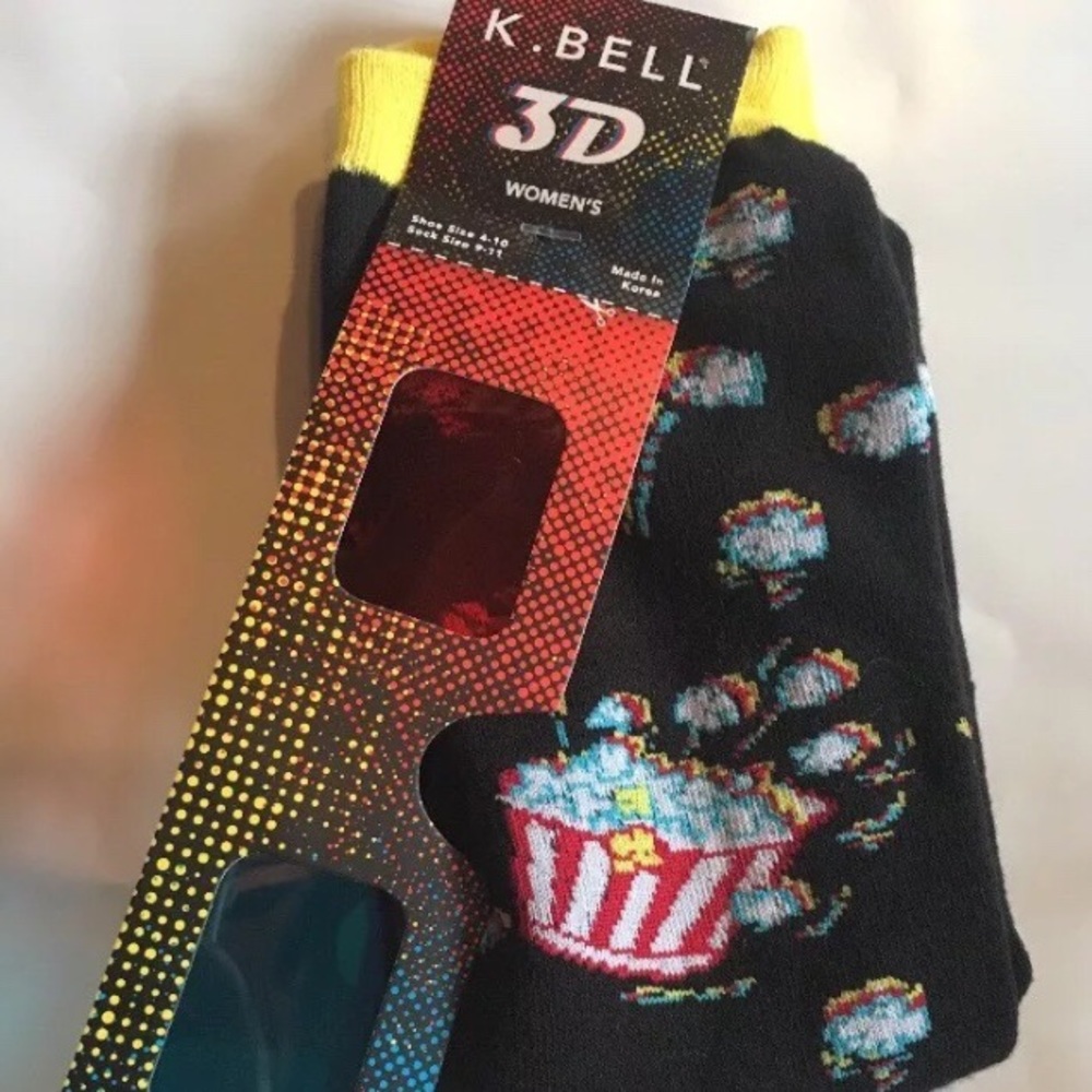 NWT Novelty 3D glasses & movie popcorn socks